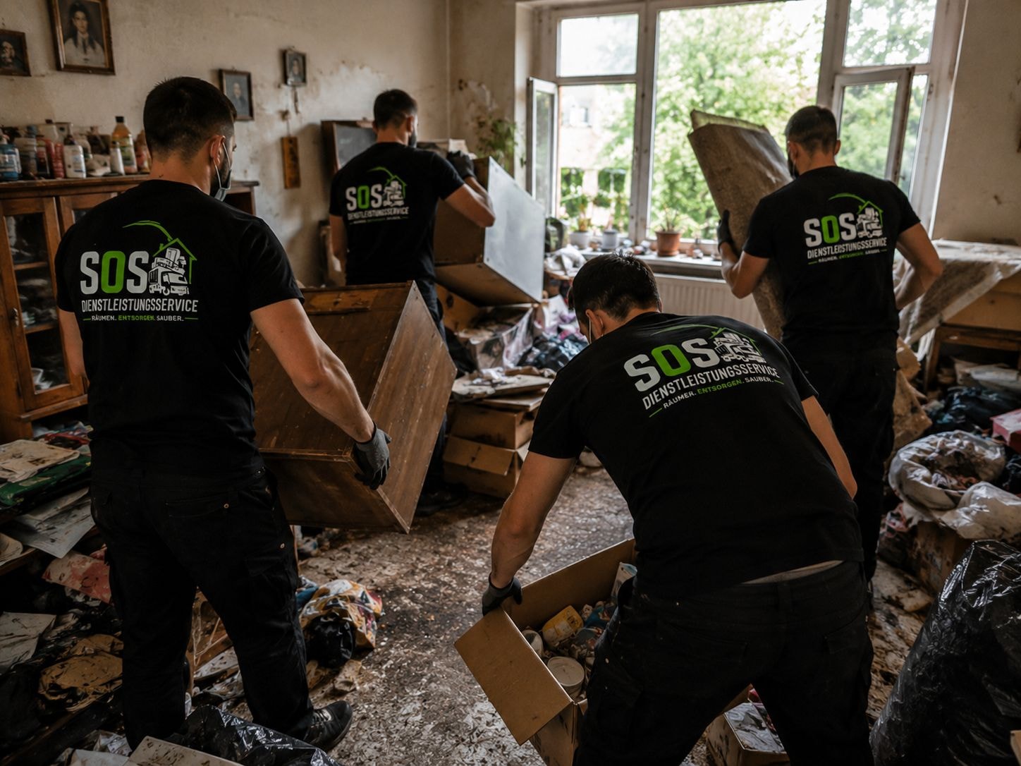 SOS Team räumt Messie-Wohnung – Mitarbeiter beim Entrümpeln